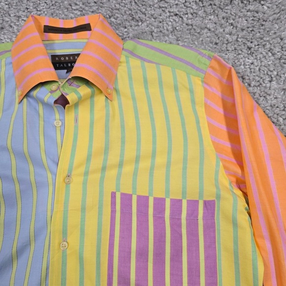 Vtg Robert Talbott Shirt Mens S 90s Colorblock Striped Cotton‎ Retro Statement - Picture 4 of 12